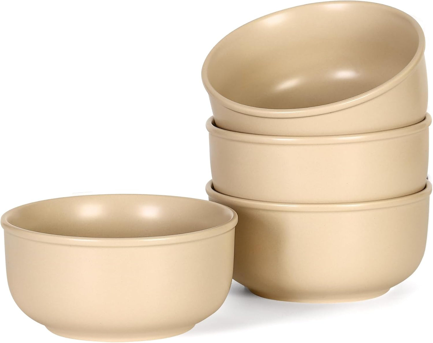 GZG 6-Inch Ceramic Cereal Bowls Set of 4, Rustic Matte Glazed Stoneware Bowls for Cereal, Soup, Salad & Snacks, 30 oz Capacity, Microwave & Dishwasher Safe(Warm Sand)