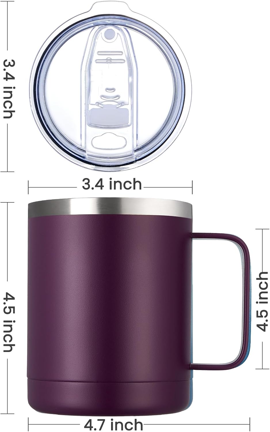 MEWAY 12oz Coffee Mug With Handle 2 Pack Bulk,Stainless Steel Insulated Travel Tumblers With Sliding Lid,Double Wall Vacuum Camping Cup for Hot & Cold Drinks Tea (Forest Green&Plum,Set of 2)