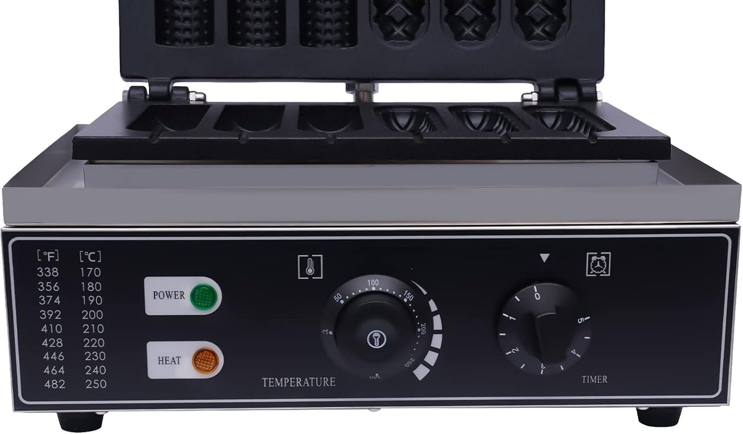 110V Nonstick 2-Shape Commercial Electric 6pcs Hot Dog Maker Machine Waffle Baker Electric Waffle Maker Muffin Machine Corn Dog for Family Breakfast Gift 1500W