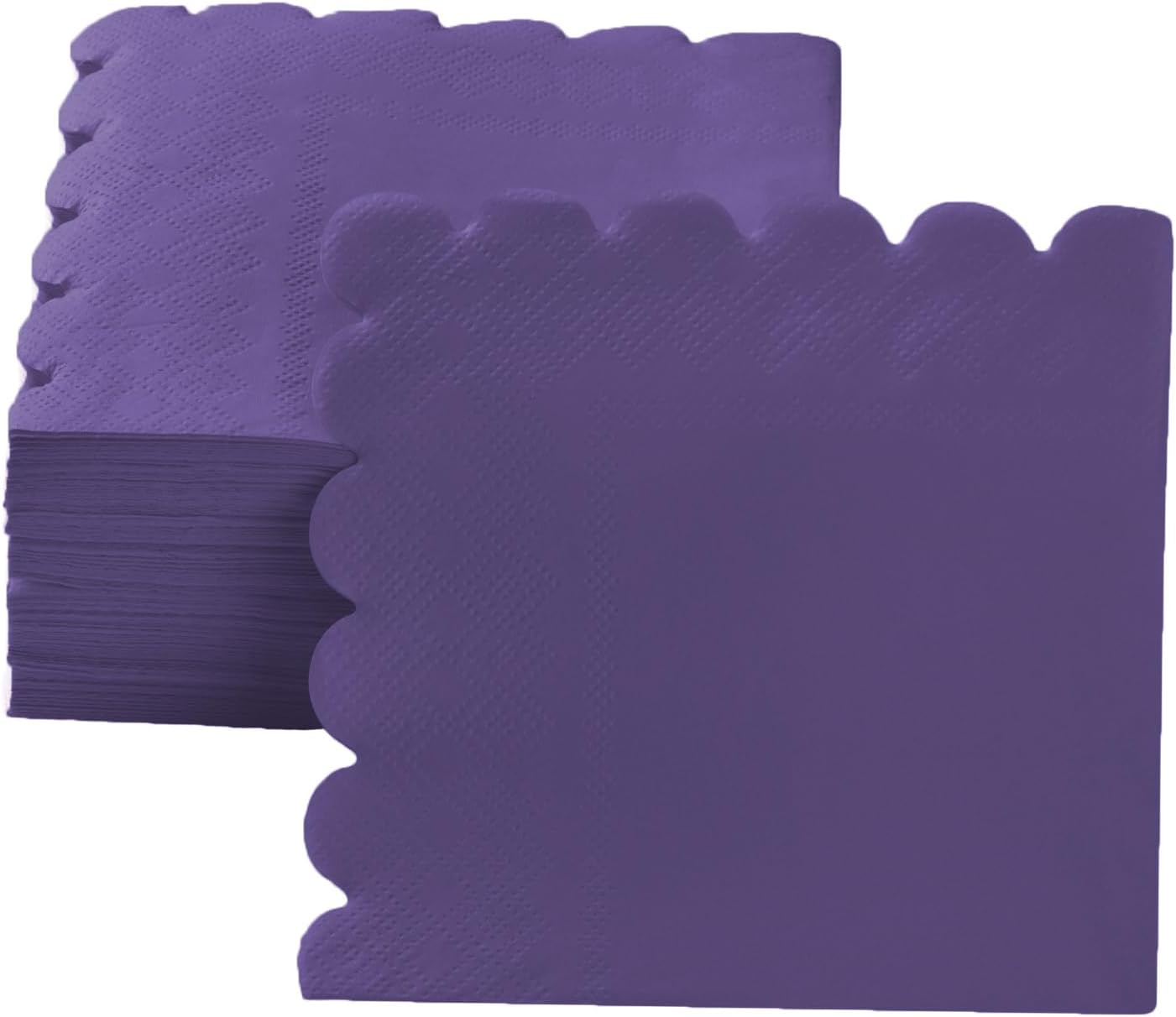 100 Pack Cocktail Napkin 2-Ply Scalloped Edged Dessert Napkins Folded 5 x 5 Inches Disposable Napkins for Dinner Wedding Birthday Party Bridal Anniversary Reception Event (Dark Purple)