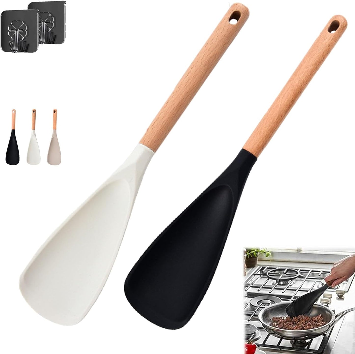 Spatula Spoons, Kitchen 3 In 1silicone Cooking Spoon One-Piece Design Multi-Function Spatula Scoon for Mixing, Scoop, and Scrape (black & white)
