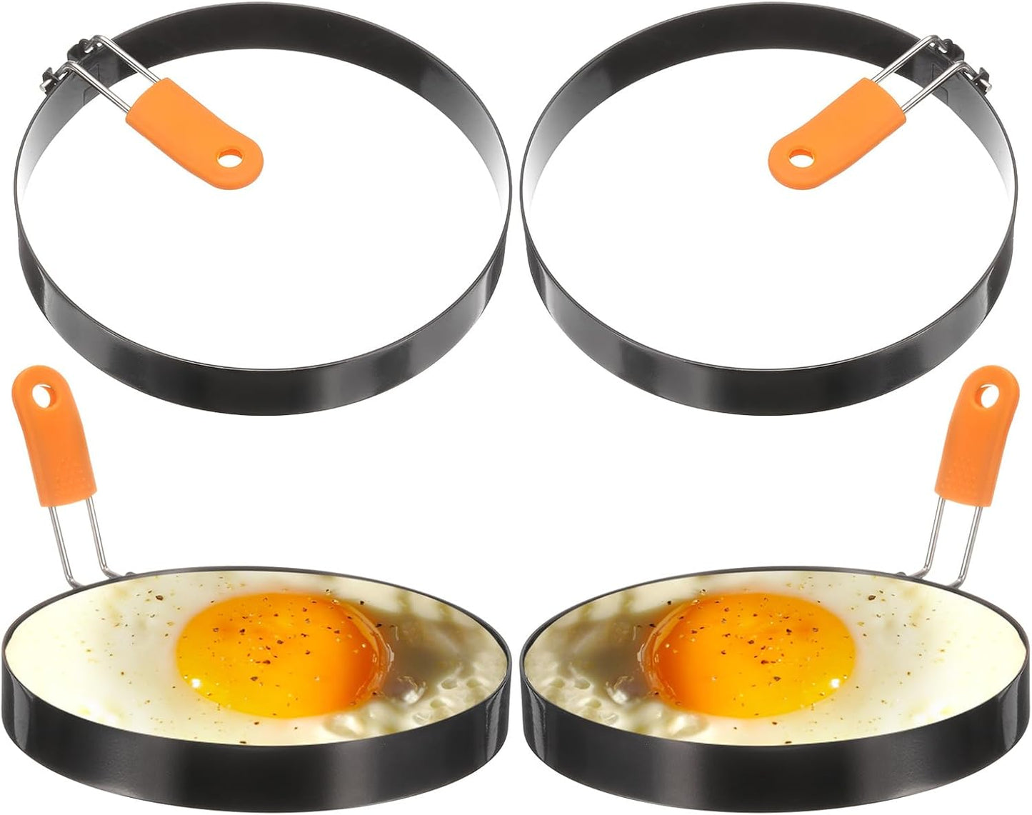 HARFINGTON 4Pcs Egg Rings 6" Stainless Steel Nonstick Pancake Cooking Ring with Silicone Handle for Griddle Frying Eggs Sandwich Omelets Breakfast