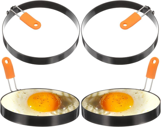HARFINGTON 4Pcs Egg Rings 6" Stainless Steel Nonstick Pancake Cooking Ring with Silicone Handle for Griddle Frying Eggs Sandwich Omelets Breakfast