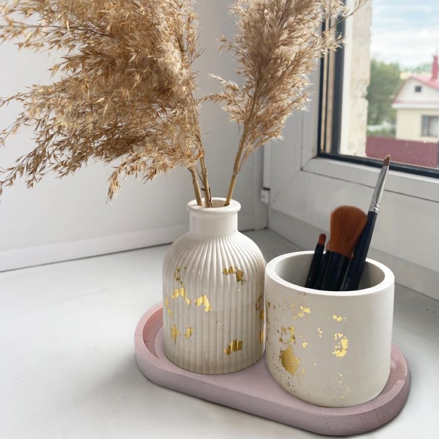 Natural Travertine Tray, Vanity Trays for Bathroom Countertop Organizer, Marble Decor Tray for Kitchen Counter (Pink, 9.8")