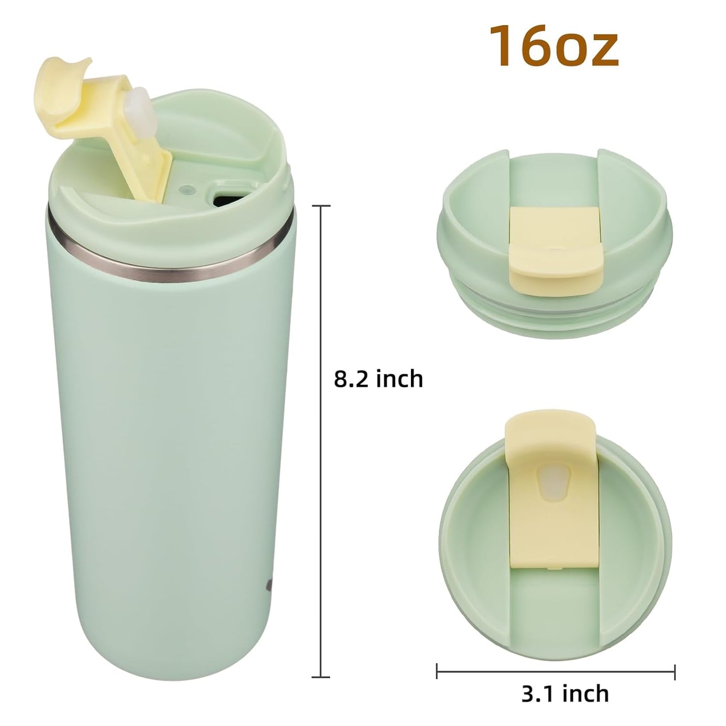 Tumbler with Lid, 16 oz Travel Coffee Mug Double Wall Vacuum Stainless Steel Thermal Metal Cup Insulated Water Bottle,Macaron Green