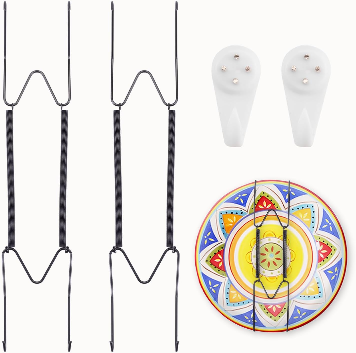 2 Pack Plate Hangers for The Wall Suitable for 10-14 inch Small Decorative Plate, Invisible Stainless Steel Plate Hangers for Display with Wall Hooks, for Plates/Platter/Dish/Picture(Black)