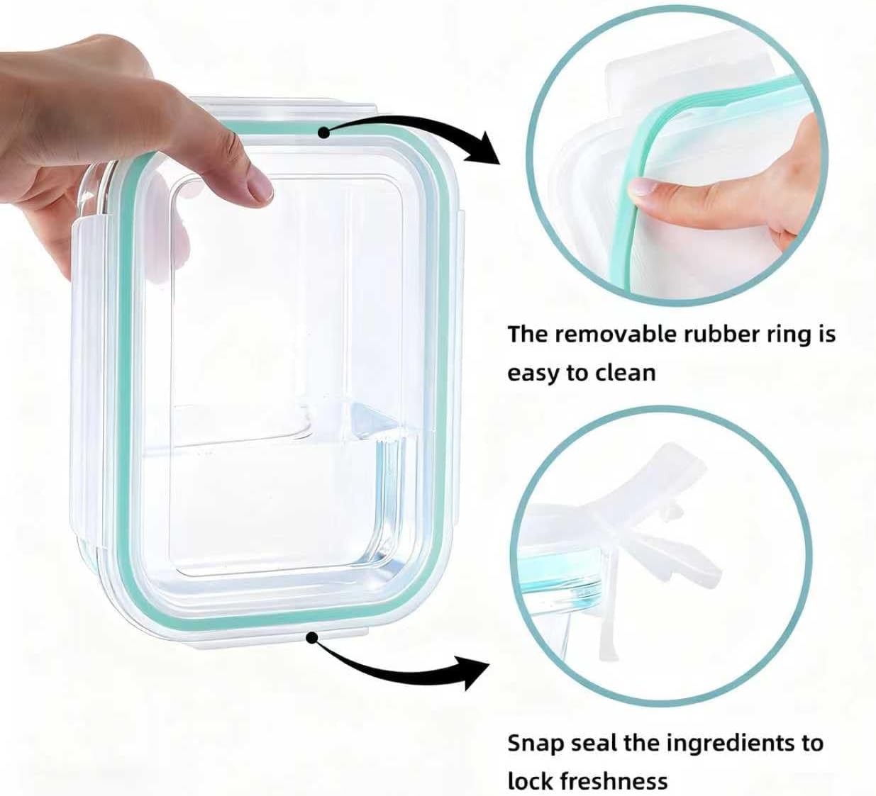 4 sealed glass lunch boxes with lids, transparent blue glass food storage containers, and sealed glass lunch boxes that can be placed in microwave ovens, refrigerators, and dishwashers