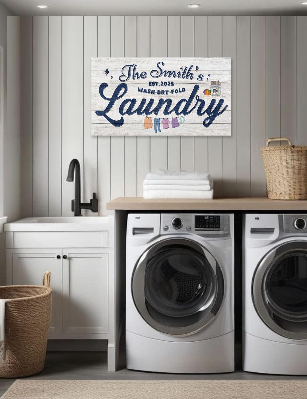 IPIC - Personalized Laundry Room Sign, Custom Canvas Wall Art with Family Name, Rustic Home Decor Printed Acid-Free Cotton Canvas for Business and Home, Made in USA and Ready to hang for Laundry Decor