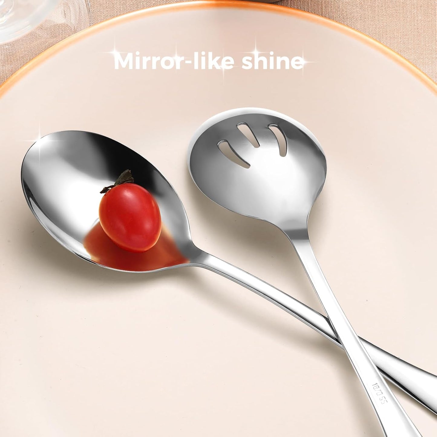 Stainless Steel Serving Spoons Set, 8pc, 10-Inch, Includes 4 Large, 4 Slotted, for Parties/Kitchen/Buffet/Catering, Dishwasher Safe