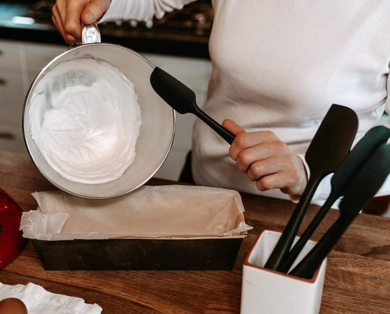 KITCHENLOVE Premium 600°F Heat Resistant 5 Piece Silicone Spatula Set for Baking, Cooking, Mixing - Non-Stick with High Grade S-Iron Steel Core - One Piece Seamless Design - BPA Free (Black)