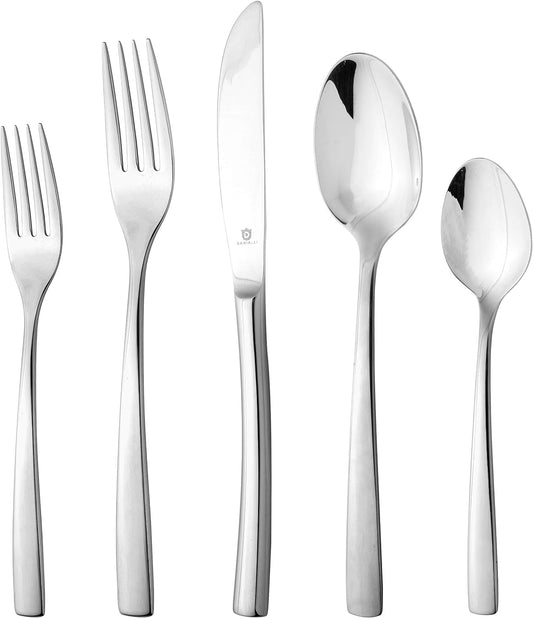 80 Piece Silverware Set For 16, 18 10 Stainless Steel Silverware Set, Modern Sleek Flatware Set Includes Knife/Fork/Spoon & Long Teaspoon/Salad Fork Mirror-Polished & Dishwasher Safe Cutlery