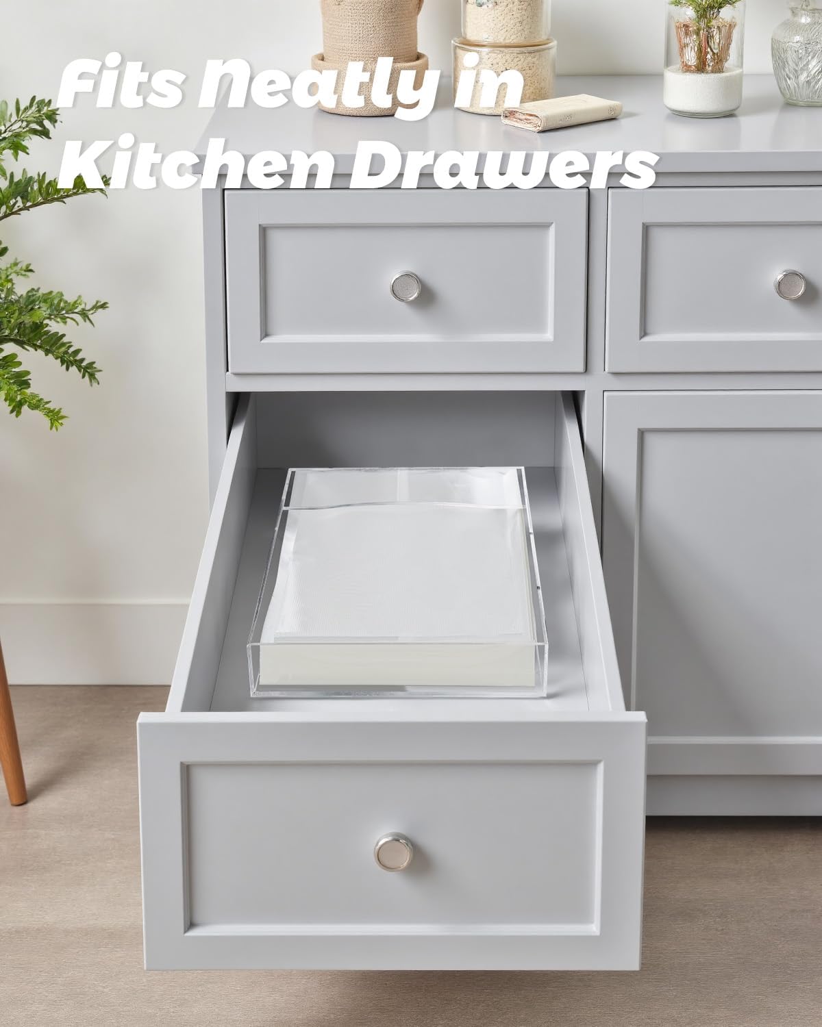 Vacuum Sealer Bags Storage Organizer, Food Saver Bag Organizer for Kitchen Drawer, Clear Acrylic Box for 8"x12" Pre-Cut Sealer Bags (Holds 100pcs, Box Only)