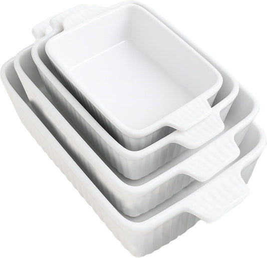 Emeril Lagasse Casserole Dishes for Oven, 4pc Ceramic Bakeware Set, Rectangular Deep Lasagna Pans with Handles, White