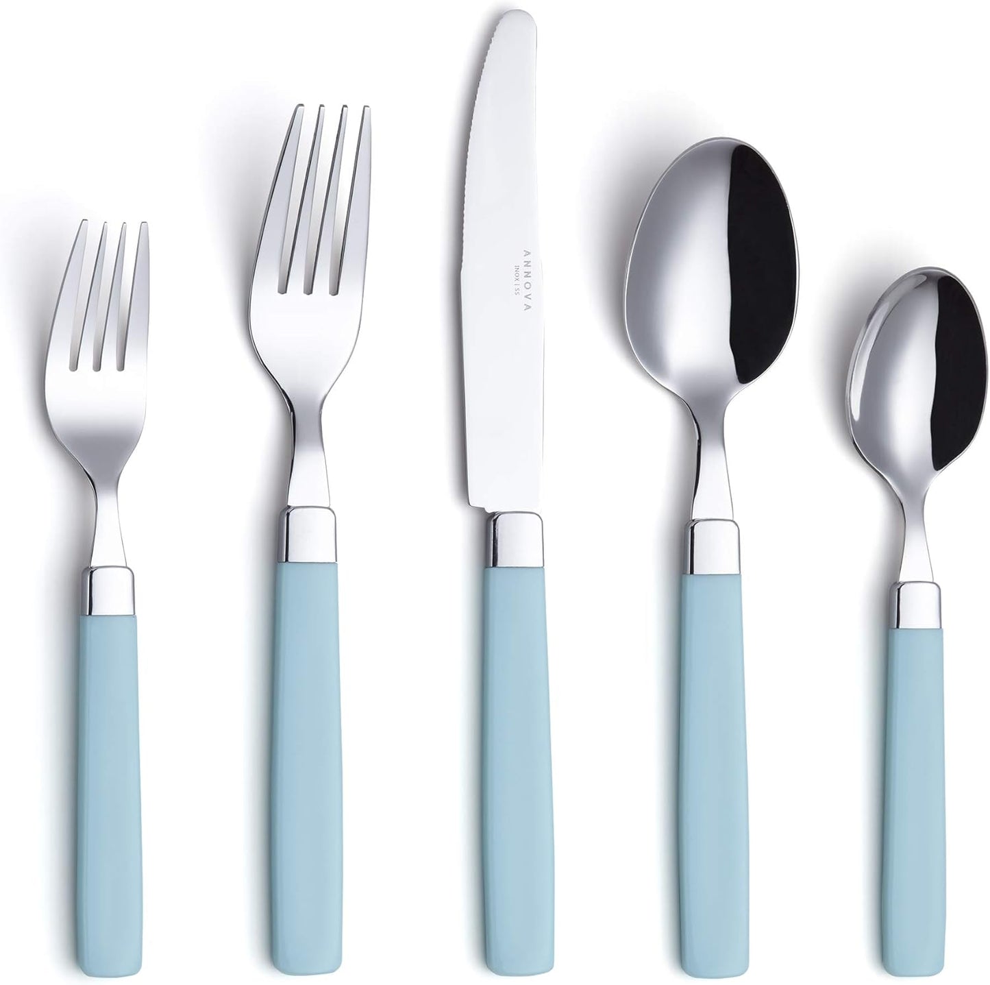 ANNOVA Silverware Set Stainless Steel Colorful Tableware Kitchen Flatware Set Utensils, Includes Dinner Knives, Forks, Spoons, Salad Forks & Dessert Spoons (Turquoise, 20 Pieces)