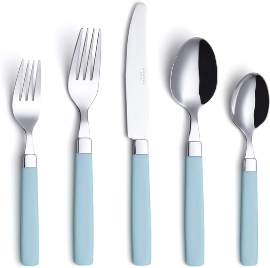 ANNOVA Silverware Set Stainless Steel Colorful Tableware Kitchen Flatware Set Utensils, Includes Dinner Knives, Forks, Spoons, Salad Forks & Dessert Spoons (Turquoise, 20 Pieces)