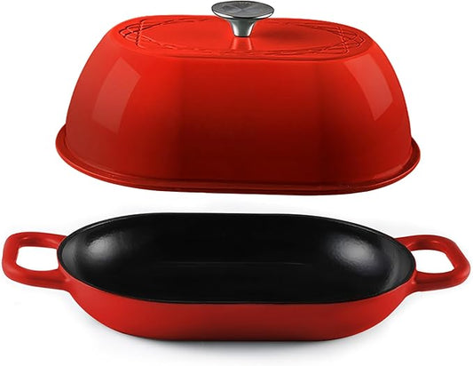 Enameled Cast Iron Dutch Oven for Professional Sourdough Bread Baking | 5.5 Quart Loaf Size Oval Cookware Pot with Lid | Triple-Layer Enamel Coating Pan with Non Stick Silicone Mat |Red