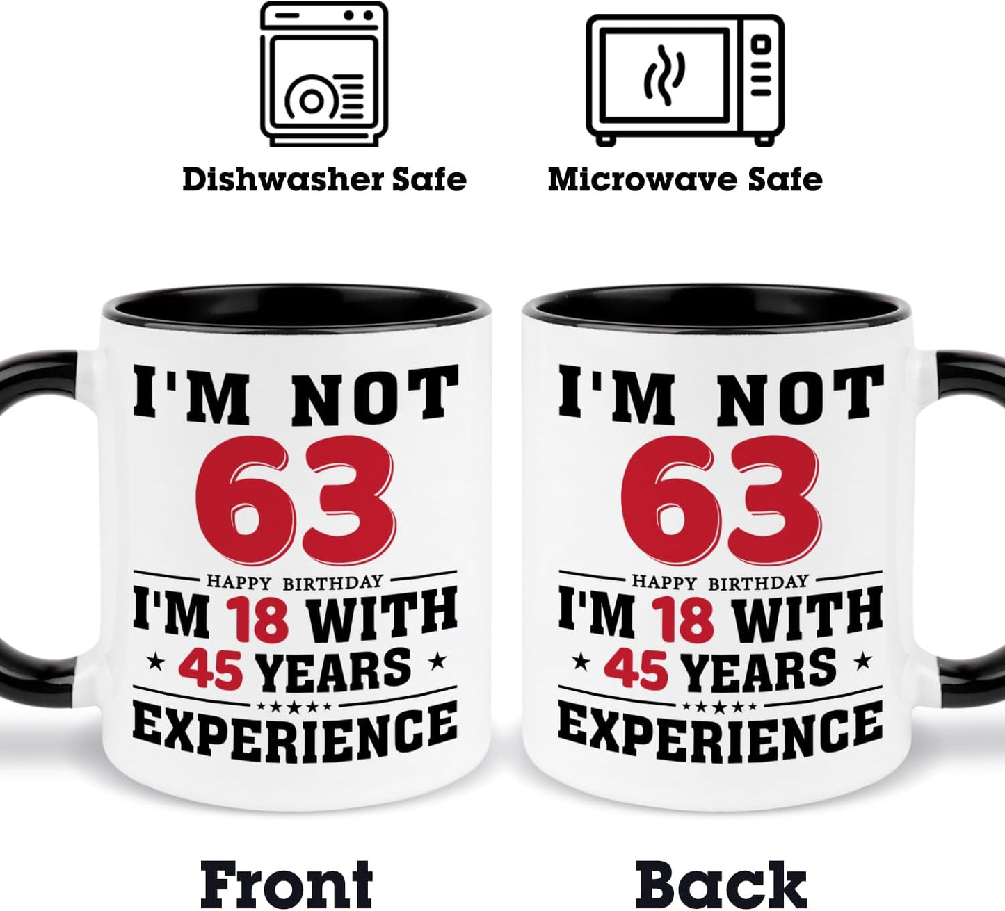 63rd Birthday Coffee Mug, 63 year old Birthday Gift Ideas for Men Women Her Him, Red Black 11oz