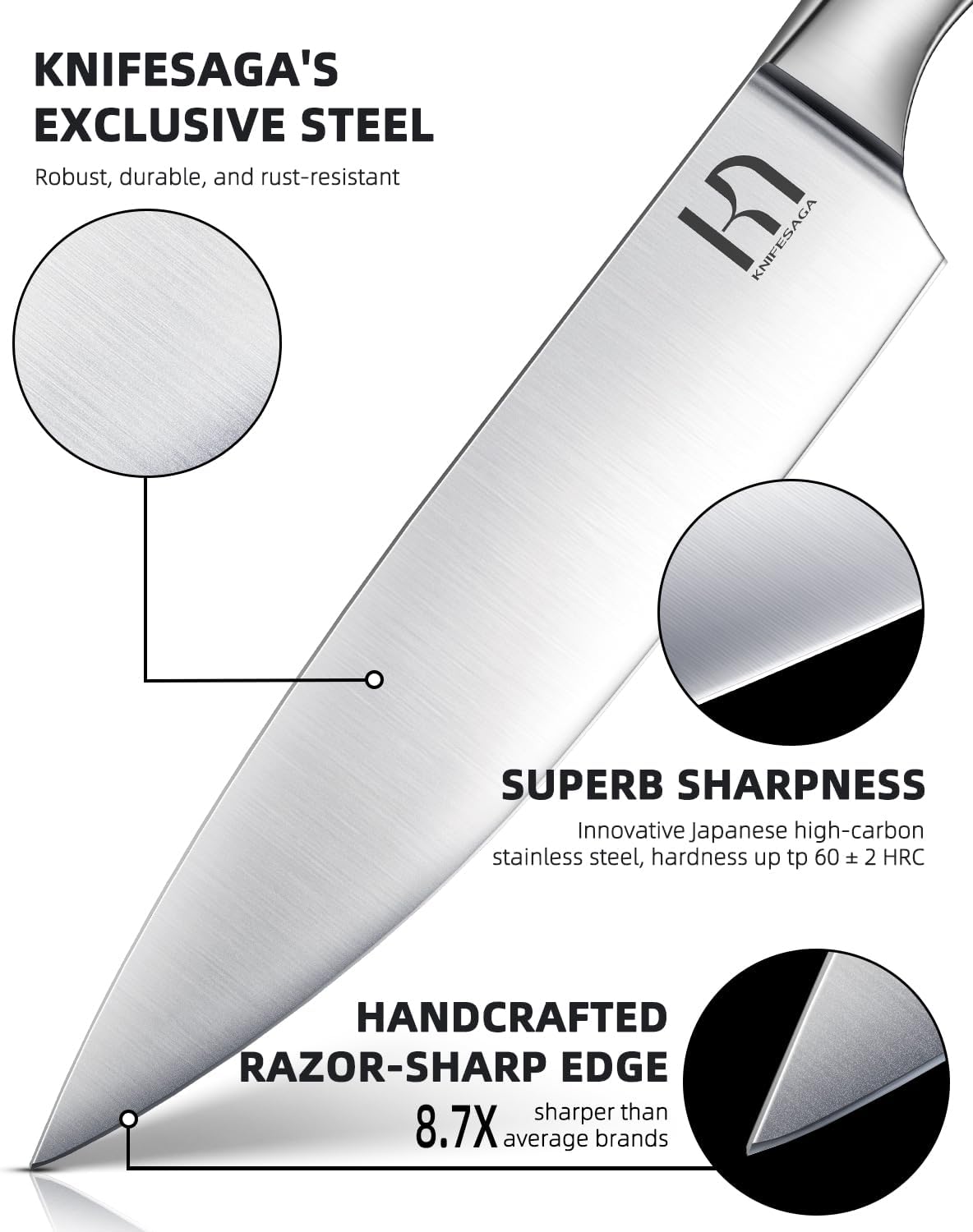 Kitchen Knife Block Set, Enduring Sharpness Premium Knife Set with Block, 14 Pcs Japanese High Carbon Stainless Steel Knives Set for Kitchen, Chef Knife Set with Block and Built in Sharpener