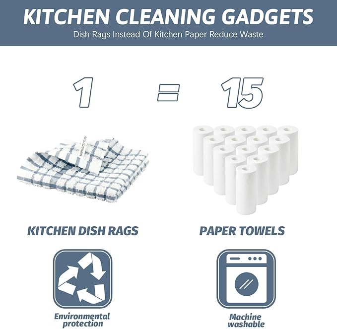 Nialnant 8 Pack Kitchen Towels and Dishcloths Sets,100% Cotton Soft Absorbent Quick Drying Dish Towels for Kitchen,Washing Dishes-Little Blue Plaid,12 x 12 in