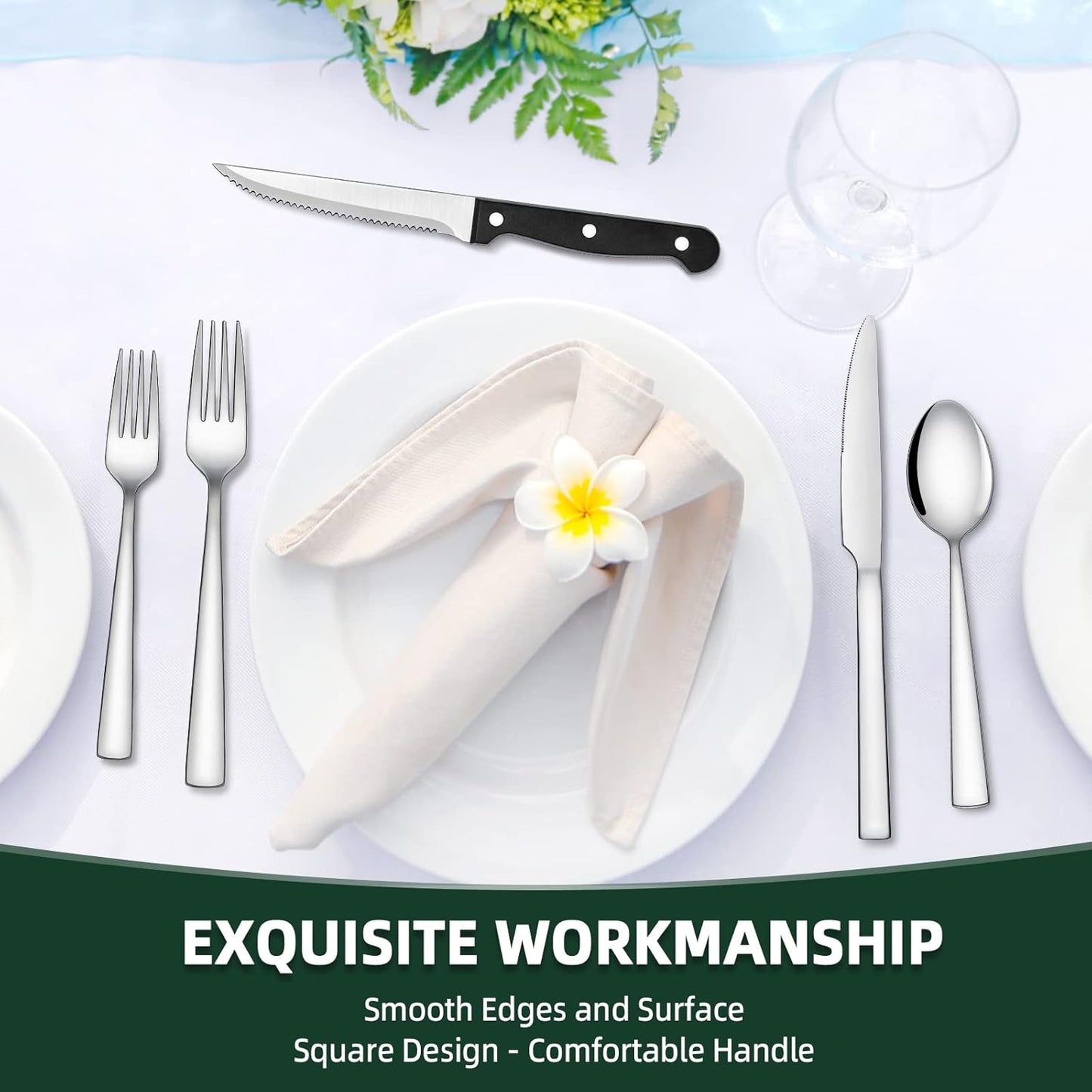 48-Piece Silverware Set, CEKEE Stainless Steel Flatware Set for 8 with Steak Knives, Mirror Polished Kitchen Utensils Set, Tableware Cutlery Set for Home, Dishwasher Safe - Spoons and Forks Set