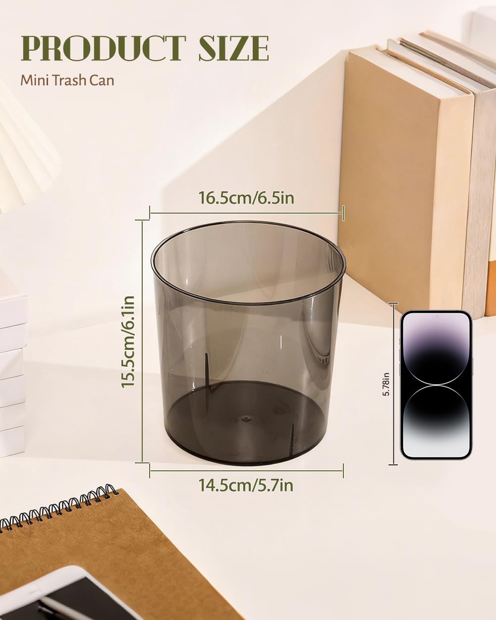 Mini Trash Can 6.5 x 5.7 x 6.1 Inch Small Trash Can Plastic Wastebasket for Bedroom Office Nightstand Kitchen Grey (S)