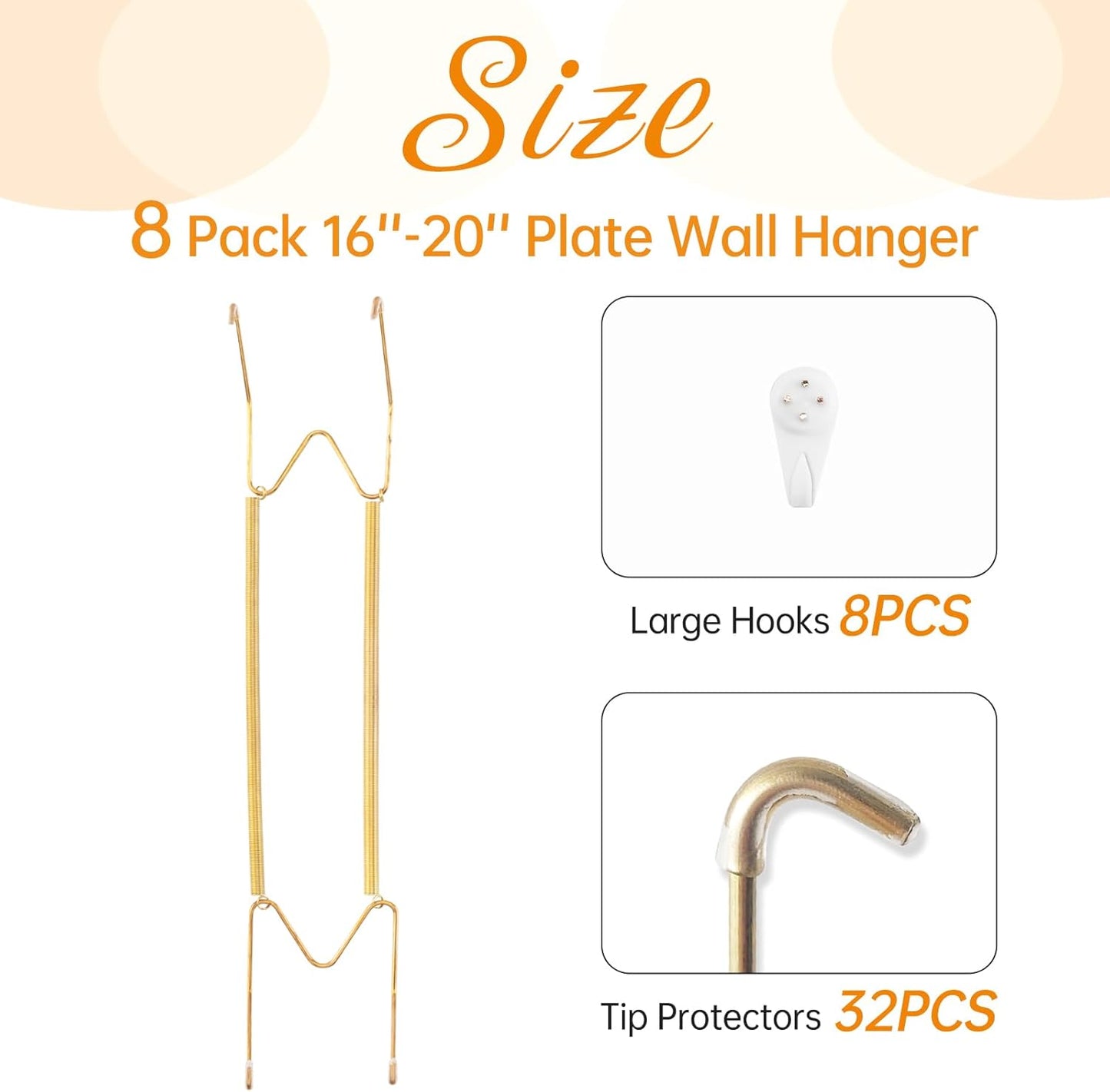 Bilillo 8 Pack Plate Hangers for the Wall, Suitable for 16-20 inch Art Plate, Stainless Steel Invisible Heavy Duty Wire Plate Holder with Wall Hooks, Plate Hangers for Displaying Plates, Platter, Dish