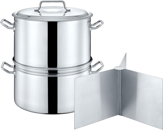 CONCORD Extra Large Outdoor Stainless Steel Stock Pot Steamer and Braiser Combo. Great for steaming oysters, crab, crawfish and more (24 QT)