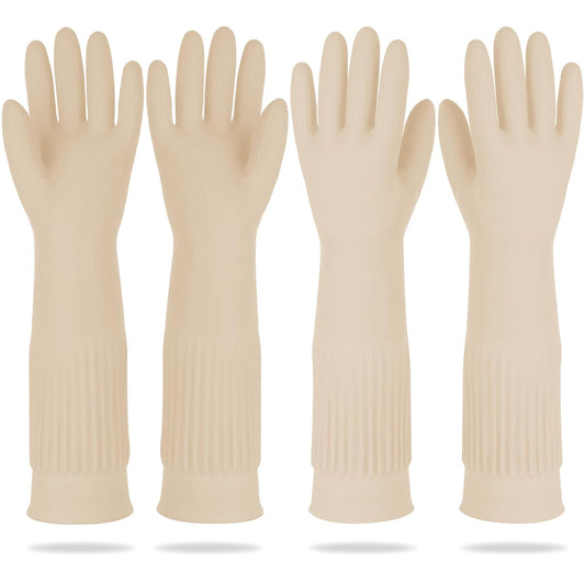 Mamison 2 Pairs Reusable Waterproof Household Dishwashing Cleaning Rubber Gloves, Non-Slip Kitchen Glove (Ivory, XL (Pack of 2))