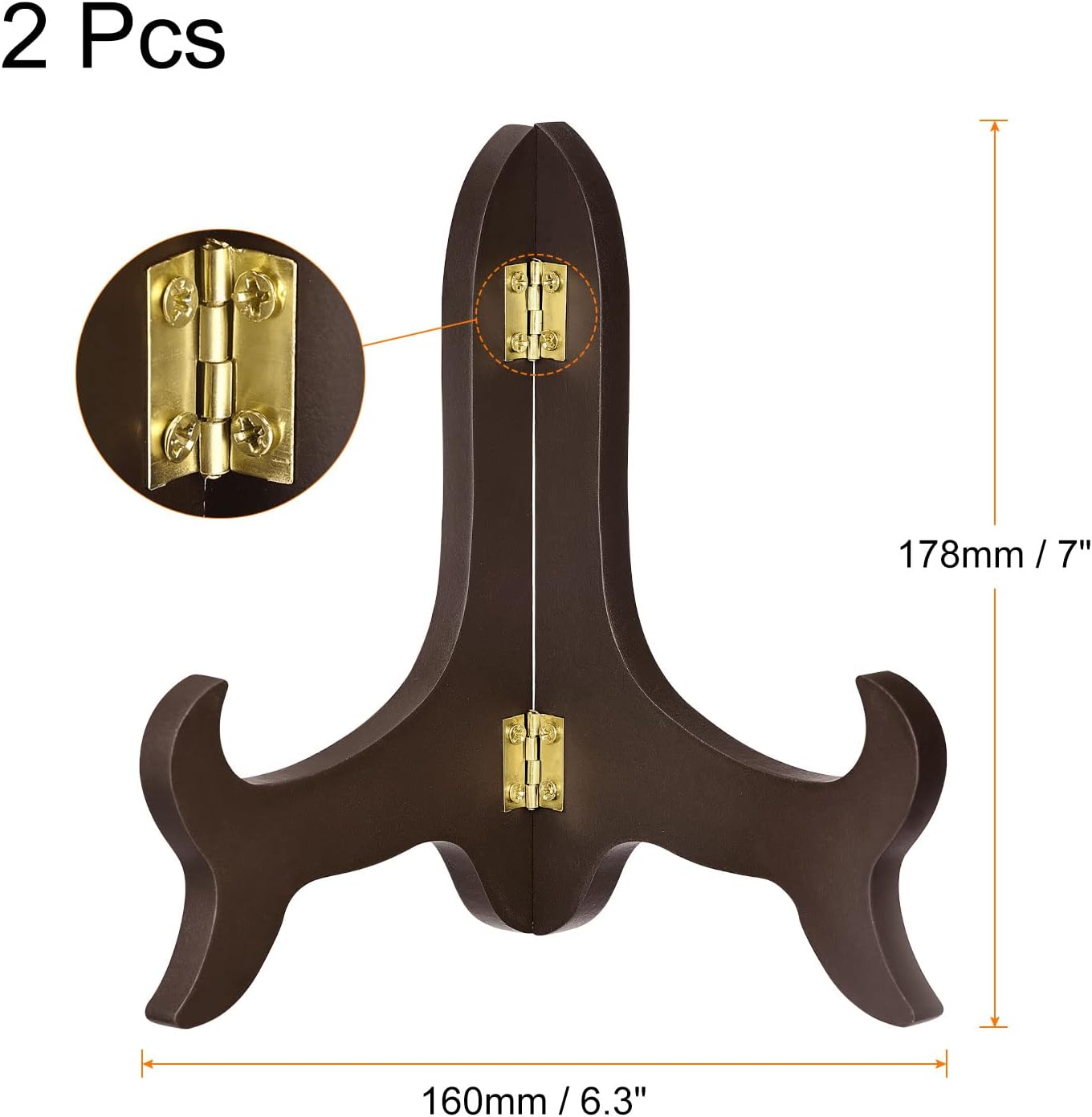 uxcell 2pcs 7" Easel Plate Holder, Wooden Folding Display Stand Brown for Decorative Picture Frame
