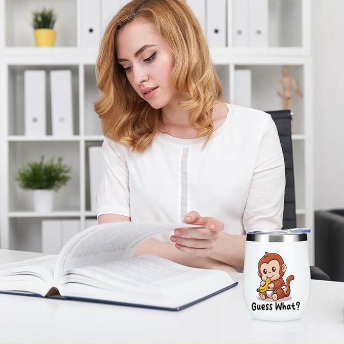 VICBOU Cute Funny 12 oz Tumbler, Wine Tumbler Insulated Wine Glass with Lid, Monkey Gifts for Girls Boys Women Men Animal Lovers Monkey Supplies Accessories Friendship Appreciation Christmas Birthday