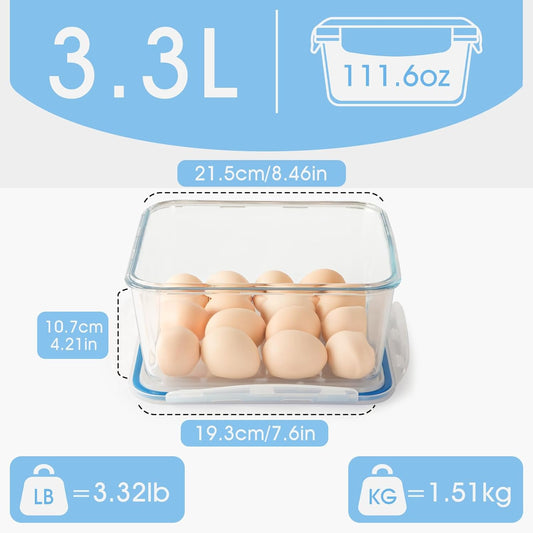NUTRIUPS 3.3L Large Glass Food Storage Containers, Square Meal Prep Containers, Food Storage Containers