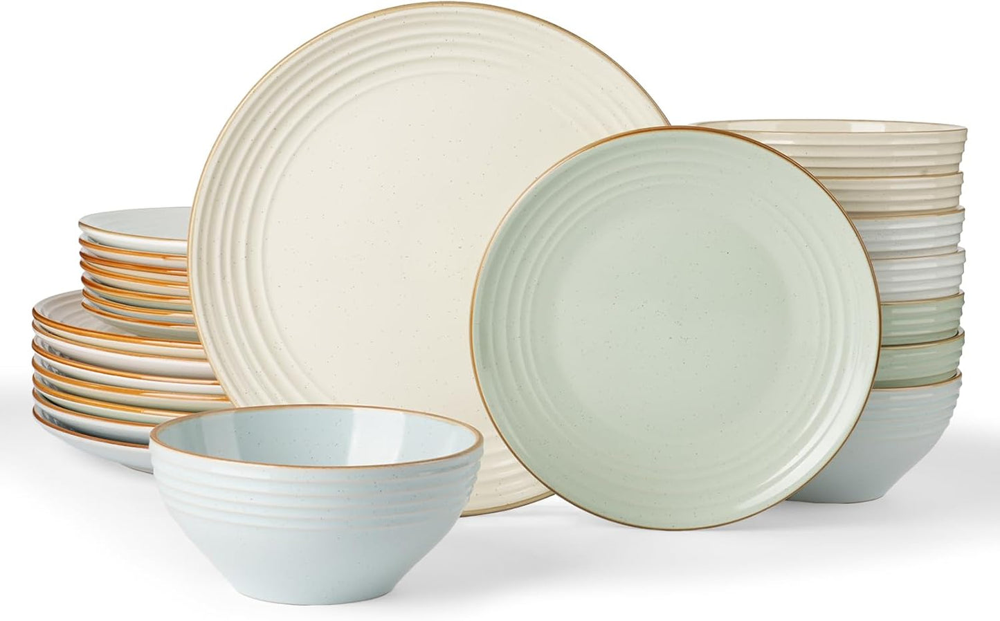 Famiware Jupiter Dinnerware Set, Plates and Bowls Dish Sets for 8 (24 Pieces), Microwave and Dishwasher Safe Stoneware Speckled Tableware, Chip and Scratch Resistant, Multi-color
