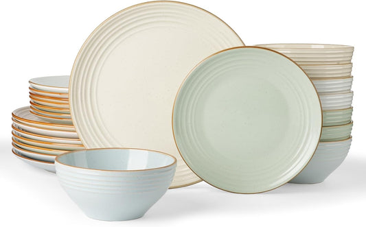 Famiware Jupiter Dinnerware Set, Plates and Bowls Dish Sets for 8 (24 Pieces), Microwave and Dishwasher Safe Stoneware Speckled Tableware, Chip and Scratch Resistant, Multi-color