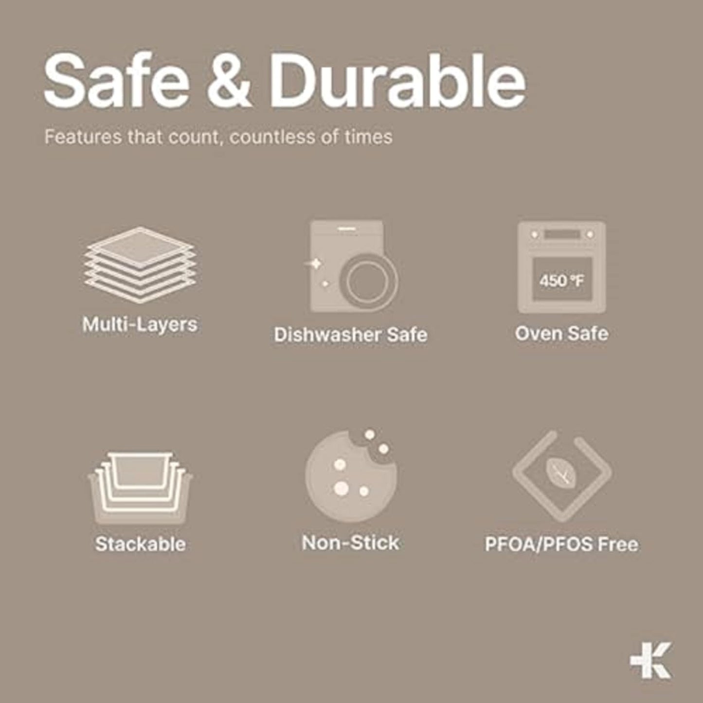 18-Piece Deluxe Nonstick Carbon Steel Bakeware Set - Professional Kitchen Oven Baking Pans with White Silicone Handles and Accessories