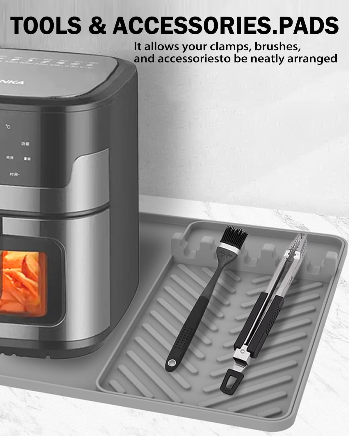 Non-Slip Protective Mat for Ninja Luxe ES601 & ES701 Espresso Machines, Heat-Resistant Rubber-Backed Dish Drying Rack Pad, Super Absorbent Stain-Masking Kitchen Sink Mat, Easy Clean Dark Gray