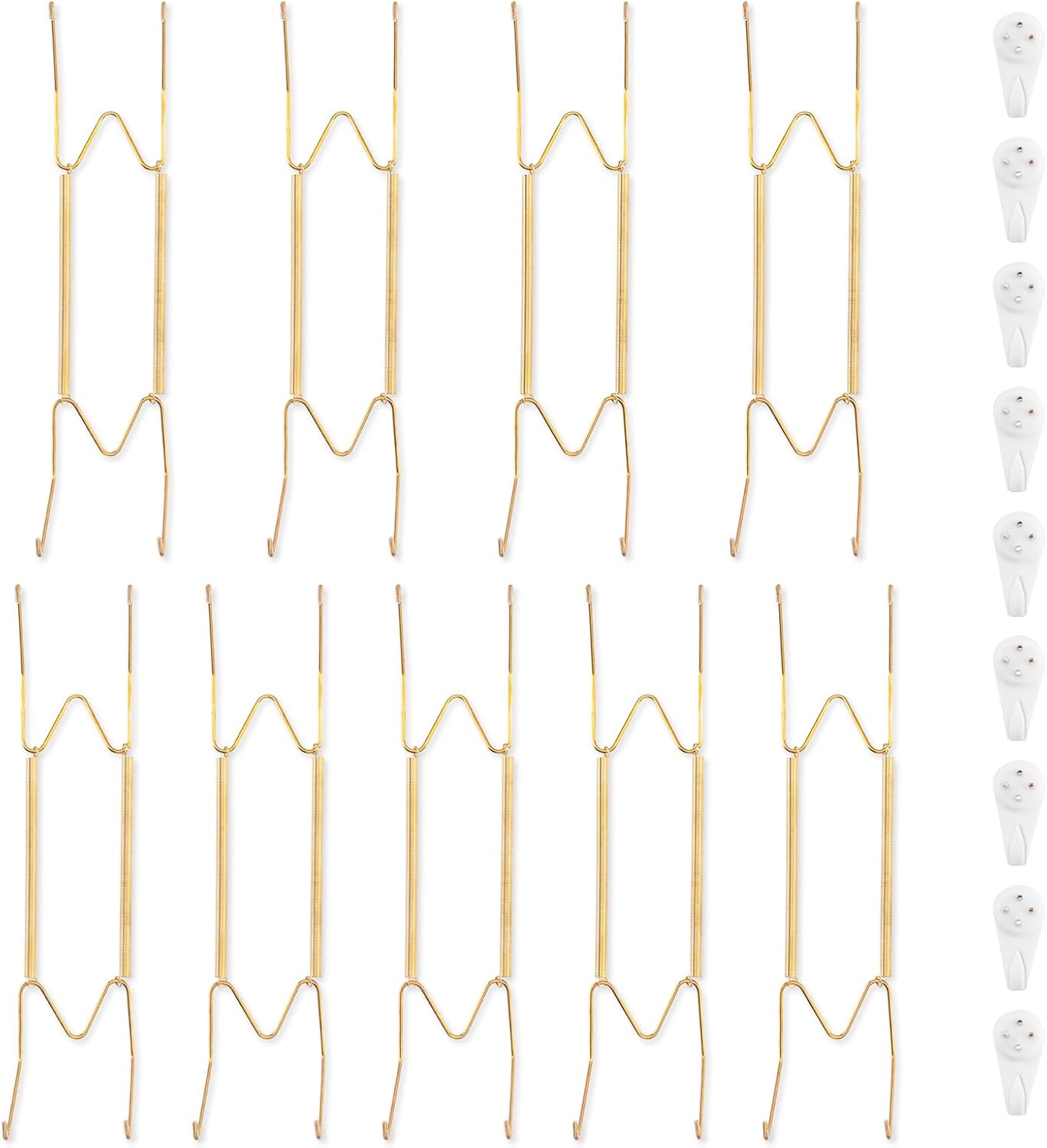 Bilillo 9 Pack Plate Hangers for Wall, Suitable for 10-14 Inch Decorative Plates, Invisible Stainless Steel Heavy Duty Wire Holders with Springs and 9 Pcs Wall Hooks for Displaying Dishes and Platters