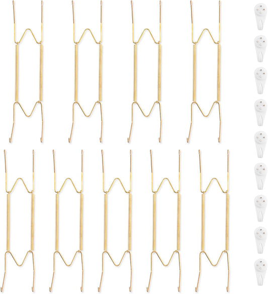 Bilillo 9 Pack Plate Hangers for Wall, Suitable for 10-14 Inch Decorative Plates, Invisible Stainless Steel Heavy Duty Wire Holders with Springs and 9 Pcs Wall Hooks for Displaying Dishes and Platters