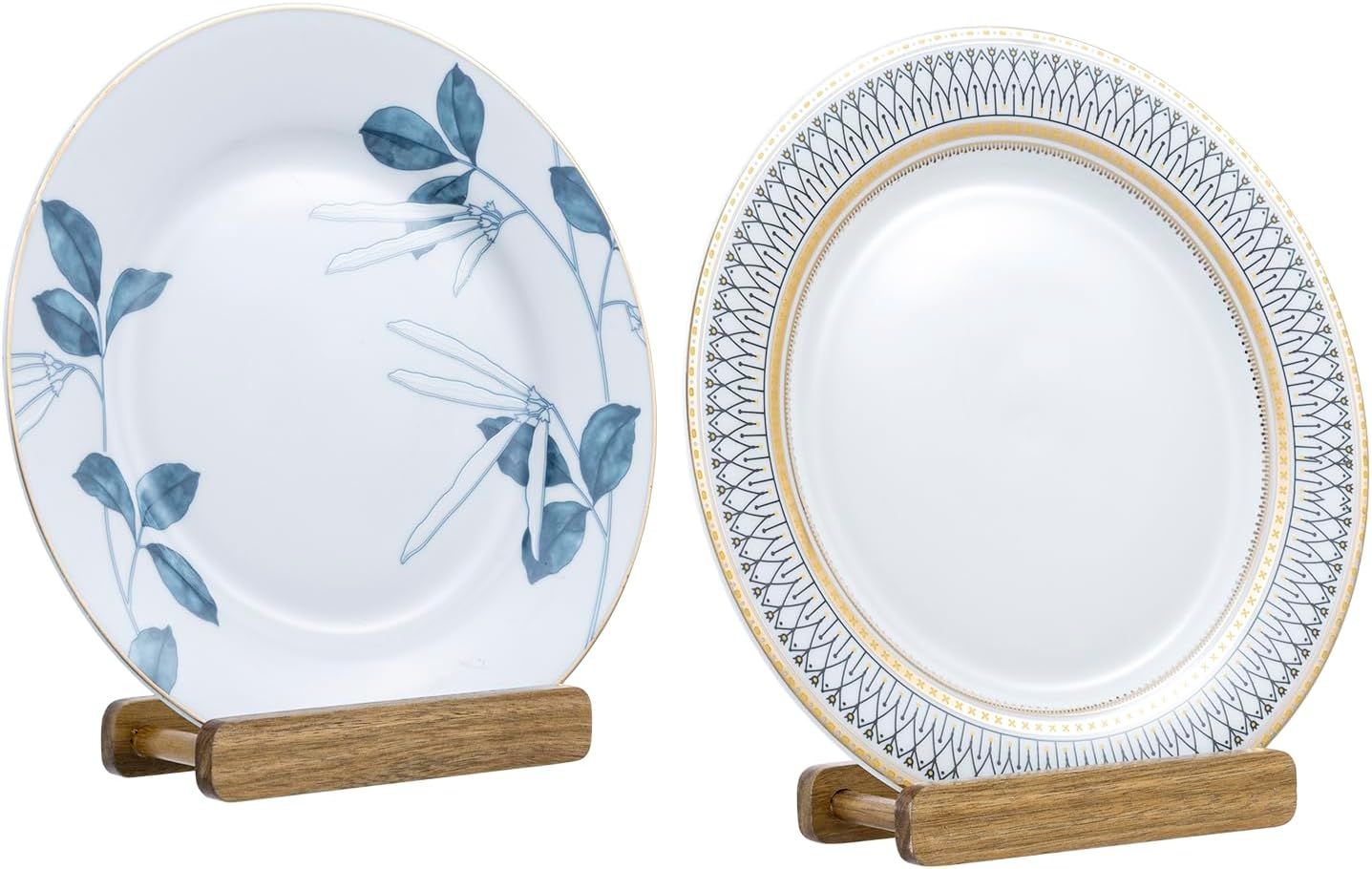 MyGift Natural Acacia Solid Wood Single Plate Hanger Display Rack, Mid Century Style Wall Mounted Decorative Platter Fine China Collectible Dish Holders, Holds 8 to 10 Inch Plates, Set of 2