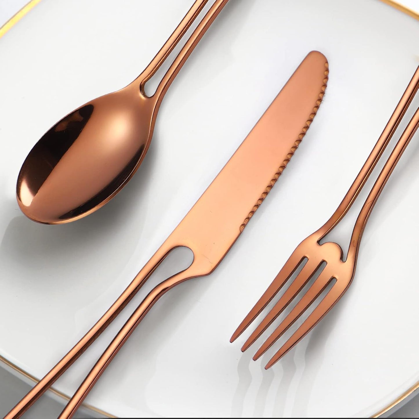 Flatware Set 4 Copper/Rose Gold Silverware Hollow Out Handles 20 Piece Stainless Steel Cutlery Modern Tableware Eating Utensils for Home Dinner Parties Wedding Festival Everyday Use