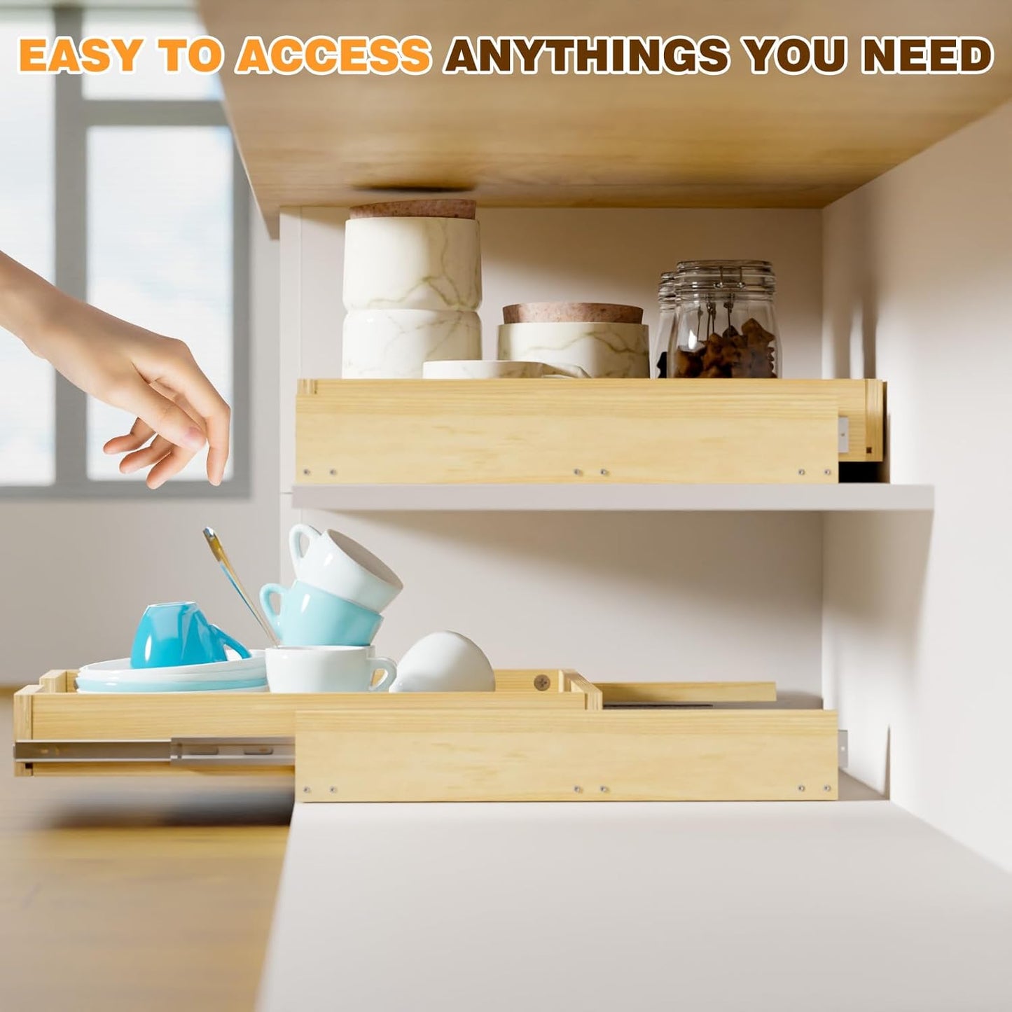 Pullout Cabinet Organizer, 23''W×21''D×3''H Slide Out Shelves for Kitchen Cabinets, Pull out Drawers for Kitchen Cabinets, Pantry, Bathroom, & Storage Organization