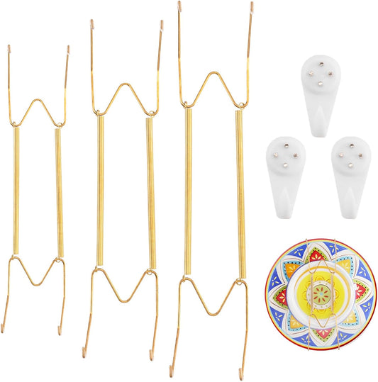 3 Pack 12/14/16 Inch Decorative Plate Medium Plate Hangers for The Wall, Invisible Stainless Steel Wall Hangers for Display with Hooks, for Platter/Dish/Picture