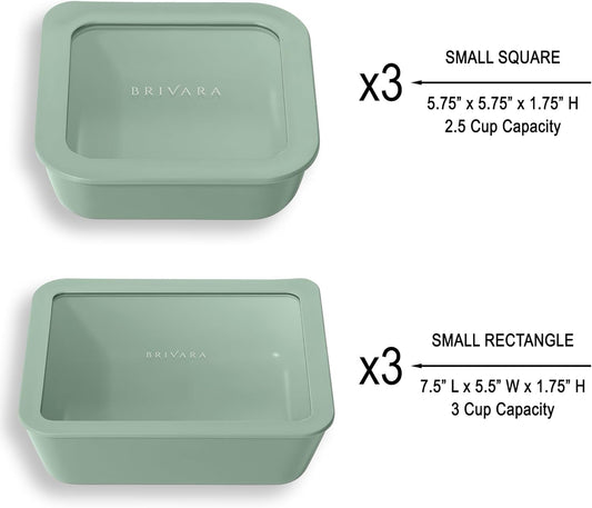 Ceramic Coated Glass Food Storage Container | No PTFE, PFOA, PFAS, and BPA | Reusable Non Toxic Meal Prep Container with Glass Lid | Easy To Store | 6 Piece Food Prep [Willow]