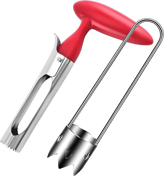 Fruit and Vegetable Corer Pepper Seed Apple Remover Bell Pepper Tomato Corer Tool Stainless Steel Kitchen Gadget (Pepper corer + Apple corer B)