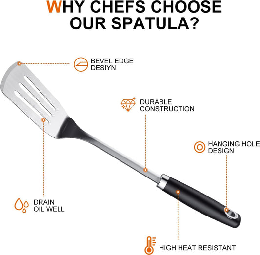 Stainless Steel Spatula Set, 1PC Heavy Duty Turner/Metal Spatula, High Heat Resistant Kitchen Cooking Utensils, Ideal Cookware for Frying Steak, Fish, Eggs or Pancakes