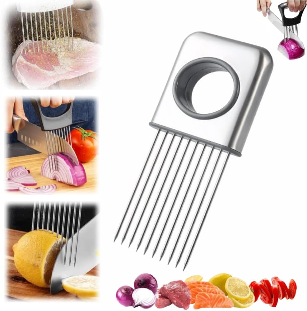 Onion Slice Holder, 2025 Upgraded Stainless Steel Onion Holder for Slicing Lemon Slicer Vegetable Cutter, Kitchen Chopper Slicing Assistant Tool for Meat, Onion, Potato, Tomato (1, C)