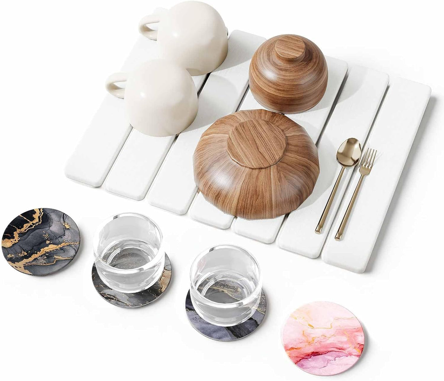 5 PCS 16" x 12" Stone Dish Drying Mat for Kitchen Counter, Quick Dry Stone Mat Diatomaceous Earth, Super Absorbent Drying rack for Dishes, Cups in Kitchen and Bathroom, Fits Any Countertop