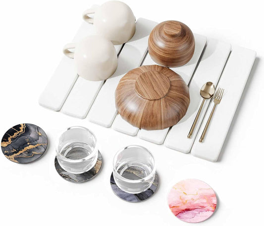 5 PCS 16" x 12" Stone Dish Drying Mat for Kitchen Counter, Quick Dry Stone Mat Diatomaceous Earth, Super Absorbent Drying rack for Dishes, Cups in Kitchen and Bathroom, Fits Any Countertop