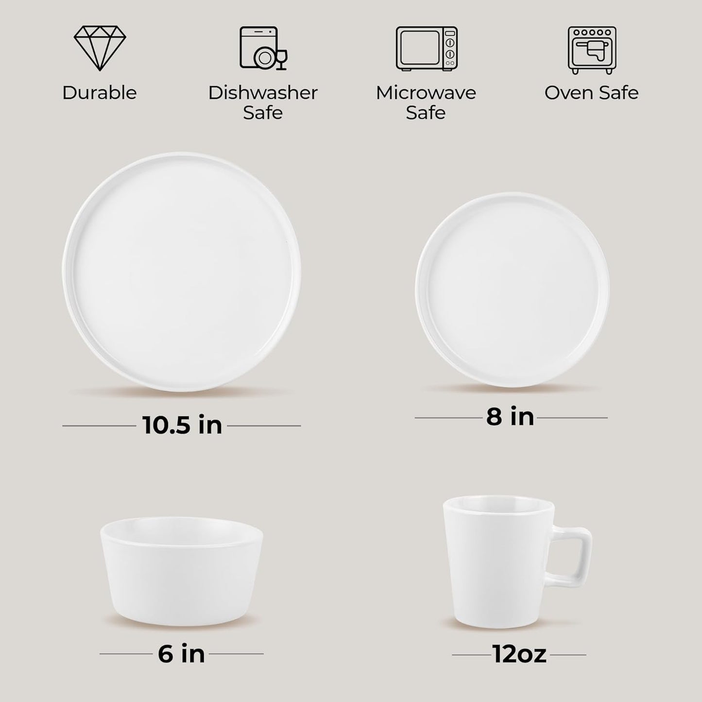 Zulay Kitchen Terra Stoneware Dinnerware Set, Artisanal Ceramic Plates and Bowls Set Crafted at 2300℉ - Service for 4, Frost White