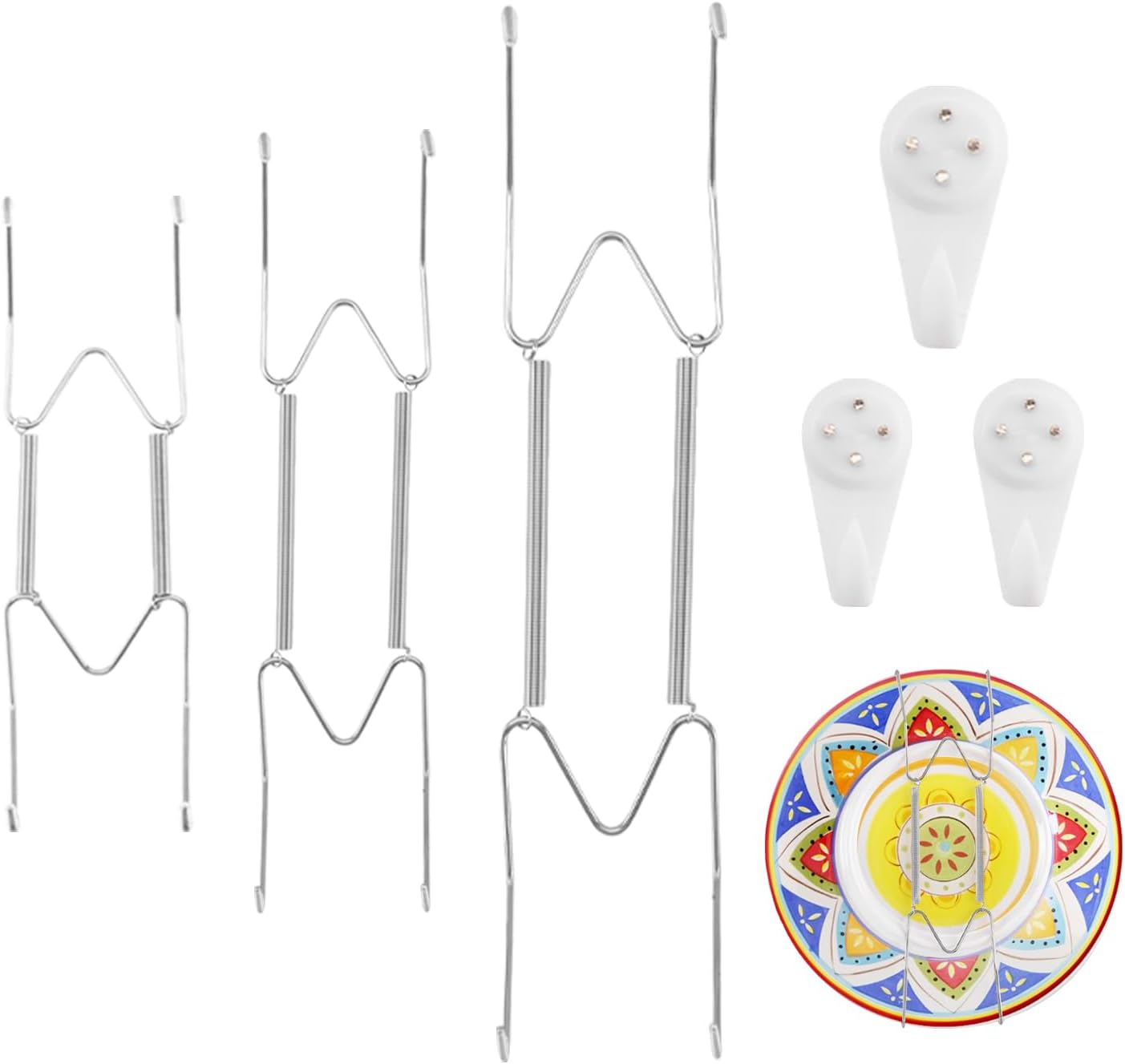 3 Pack 8/10/12 Inch Decorative Plate Medium Plate Hangers for The Wall, Invisible Stainless Steel Plate Wall Hangers for Display with Wall Hooks, for Plates/ Platter/Dish/Picture （Silver）