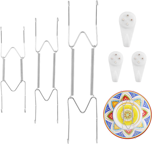 3 Pack 8/10/12 Inch Decorative Plate Medium Plate Hangers for The Wall, Invisible Stainless Steel Plate Wall Hangers for Display with Wall Hooks, for Plates/ Platter/Dish/Picture （Silver）